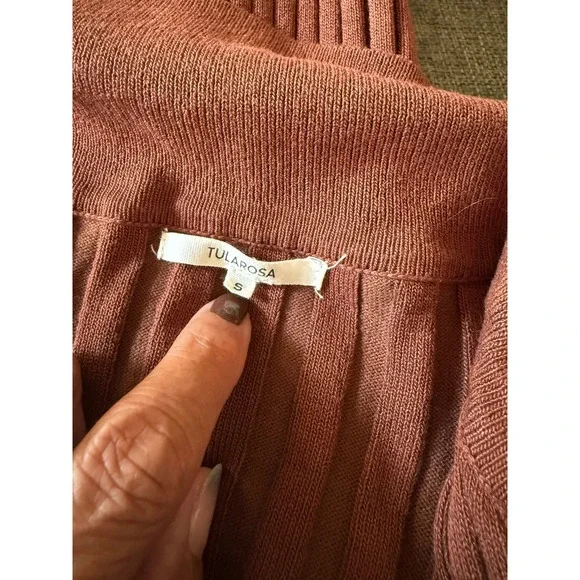 Tularosa Brown Ribbed Knit Mini Dress sz SM Long Sleeve Collared Fitted Bodycon - Picture 5 of 10